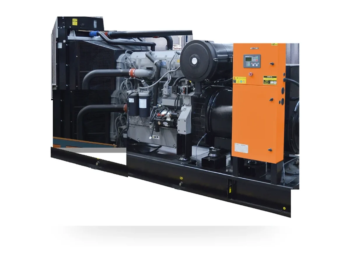 Generador BH Power abierto sobre patín, con motor y radiador a la vista